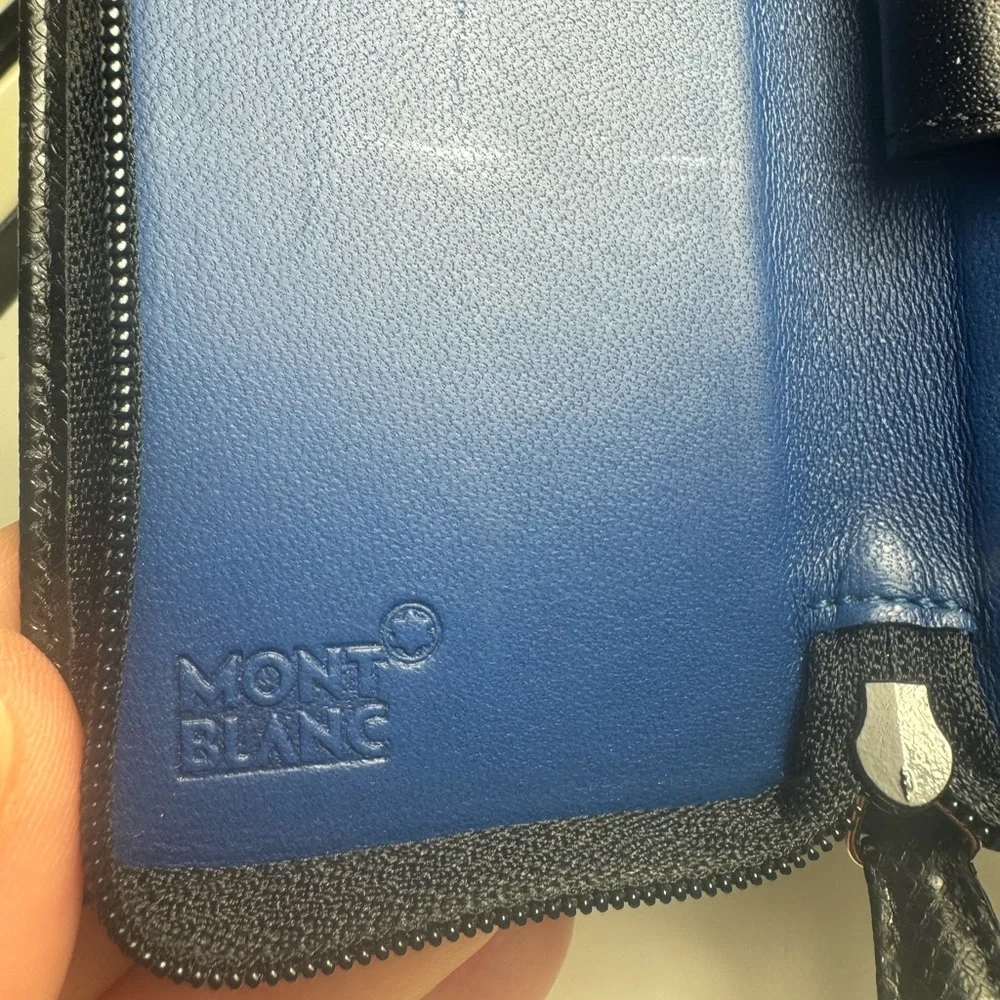 Mont Blanc Black Textured Leather Pencil Case with Black Ballpoint Pen